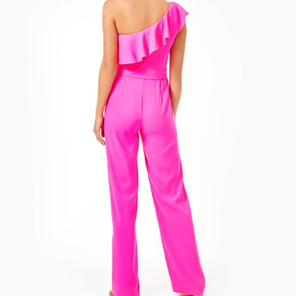 Hot Pink One Shoulder Lyra Jumpsuit 